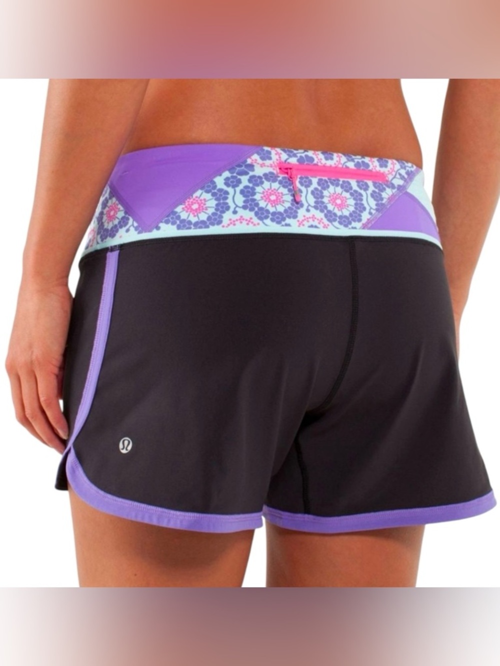 Lululemon Speed Shorts Womens 6 Run Athletic Purple Floral Waistband LW7904S